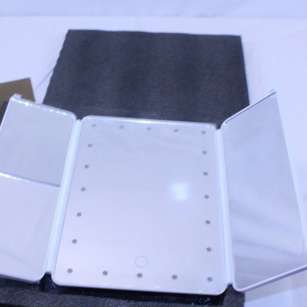 NEW LED Lighted Vanity Mirror White Tri-Fold Dimmable